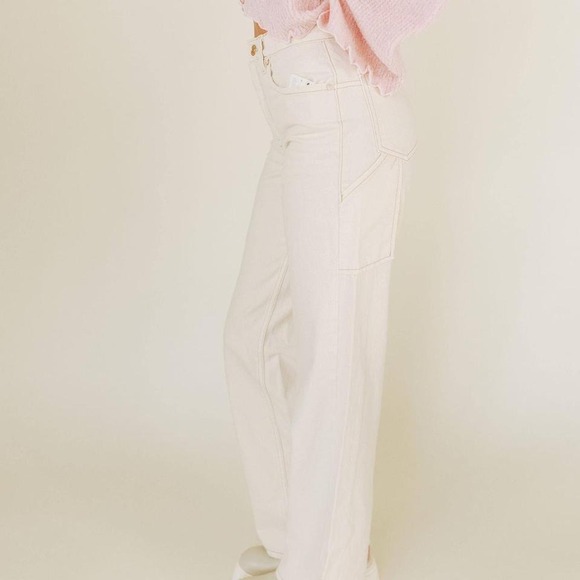 We The Free People Cream Carpenter Jeans Wide Leg Utility Pocket Size 24 - Picture 1 of 7